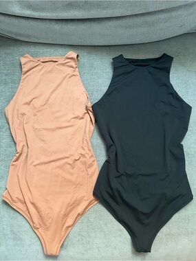 Victoria's Secret Black & Tan High-Neck Bodysuit Duo